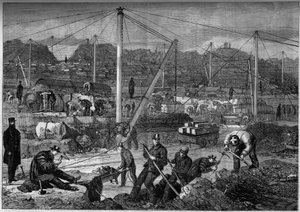 Strength work: English prisoners working in a stone quarry. Portland Prison, England av French School