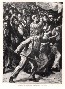 Streikere demonstrerte på gatene i Chicago under Pullman-opptøyene i 1894, ca. 1895 av French School