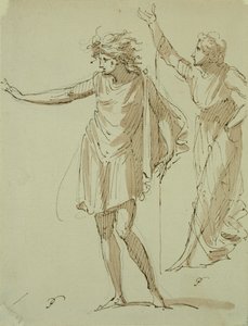 Studie av to klassisk draperte figurer, ca. 1790 (penn og blekk og vask på papir)