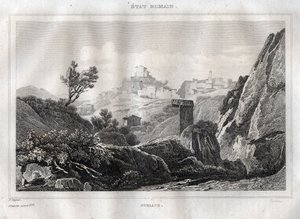 Subiaco Lazio i Metropolitan City of Roma - Gravering fra "" Pittoreske Italia"" av M. de Norvins, Ch. Nodier 1834-1836. av French School