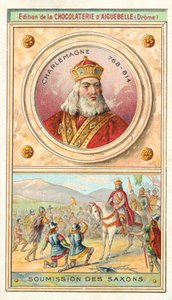 Underkastelse av sakserne til Charlemagne, 785 (chromolitho) av French School