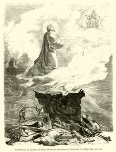 Bytte av Jesu Kristi offer med ofrene til den gamle loven (gravering) av French School