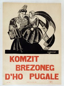 Snakk bretonsk med barna dine - Plakat med propaganda på bretonsk som oppmuntrer bretonere til å bevare sitt regionale språk av French School