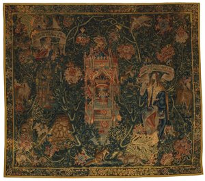 Gobelin, Gud Faderen som viser seg for Moses (en av et sett på seks sibyller som omfatter 46.134 til 46.139) kalt 'Rothamsted-teppet', laget i Flandern, Tournei eller Brussel, Belgia, ca. 1530 (ull) av French School
