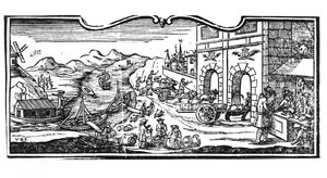 Skattekontoret ved inngangen til en by for vin og brennevin, dekret fra statsrådet 22. mars 1707, fra registrene til statsrådet i Paris, 1739 (detaljer) (se en av French School