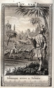 Teemaque vender tilbake til Salente (Salento) - gravering av 1798 av Monnet i "Les Aventures de Telemaque, fils d
