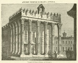 Diane-tempelet i Evora, i Portugal (gravering) av French School