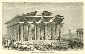 Neptun-tempelet ved Paestum (gravering) av French School