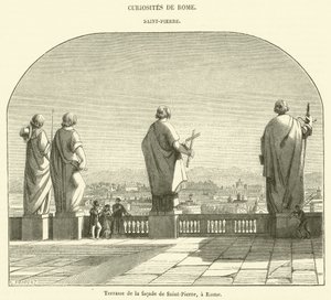 Terrasse av fasaden til Peterskirken i Roma (gravering) av French School