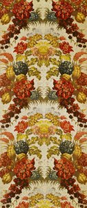 Tekstil med et repeterende blomstermønster, verksted i Lyon, ca. 1740 (silkebrokade) av French School