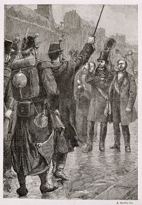Arrestasjonen av Victor Schoelcher (1804-93) ved Saint-Antoine Barricade, 4. desember 1851 av French School