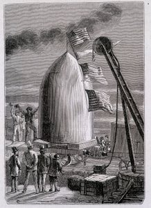 Ankomsten av prosjektilet ved Stone-Hill - i "Fra jord til måne" av Jules Verne av French School