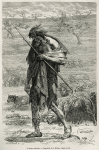 Den australske hyrden, gravert etter en tegning av D. Maillart, for å illustrere historien seks måneder i Australia, av Desire Charnay, et oppdrag fra Ministry of Public Education, i 1878, publisert i tour du monde, under ledelse av E av French School