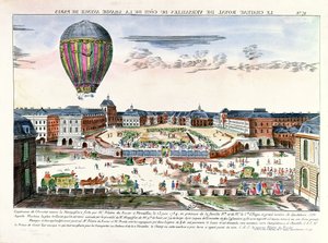 Ballongreisen til Francois Pilatre de Rozier (1754-96) over Chateau de Versailles, 23. juni, 1784 av French School