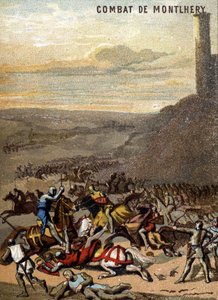 Slaget ved Montlhery (1227): Kongedømmene og feodalitten - Blanche de Castille, regente til sønnen Louis IX, var opprøret til den store føydalen. Kromolitografi av serien "" Patriotisk utdanning gjennom bilde"". av French School