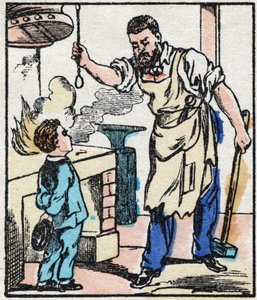 The Blacksmith. Engraving in “” La chanson des metier””. Epinal imaging, late 19th century. Private Collection av French School