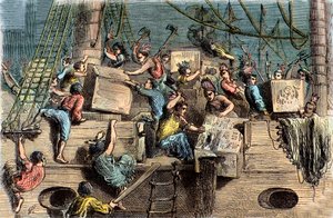 The Boston Tea Party, 6. desember 1773. av French School
