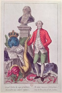 The Call of Jacques Necker (1732-1804) 16. juli 1789 (farget gravering) av French School
