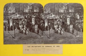 Karnevalet i 1863 i Paris, den fete okseflotten forlater slakteriet, stereoskopisk utsikt, 1863 av French School