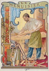 Snekkeren, illustrasjon fra en bok om håndverket, ca. 1899 av French School