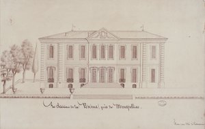 Chateau de la Piscine, nær Montpellier, tegnet av Monsieur de Cenani (blyant og blekk på papir) av French School