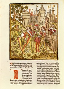 Guds by og dette århundrets by, fra La Cite de Dieu, 1486-87 (xylograf) av French School