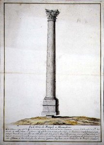 Pompeii-søylen i Alexandria, ca. 1700 (penn og blekk og akvarell på papir) av French School