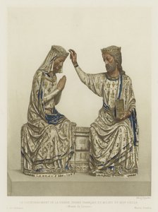 The Coronation of the Virgin, elfenben, fransk, midten av 1200-tallet (farge litho) av French School