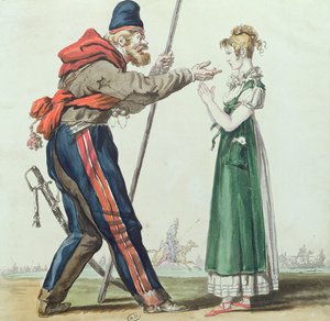 Kosaken i Paris, ca. 1815 (penn og blekk og wc på papir) av French School