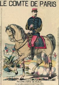 Greven av Paris: Philippe d'Orleans (1838-1894), han ble ansett som arven etter Frankrikes trone av sine tilhengere. Gravering, i "" Le Figaro, supplement"", 30.03.1889, Paris. av French School