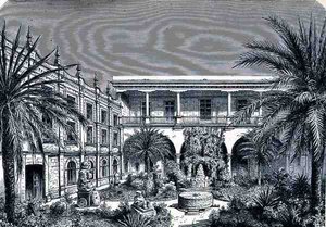 Court of the Mexico Museum, fra The Ancient Cities of the New World, av Claude-Joseph-Desire Charnay, pub. 1887 av French School
