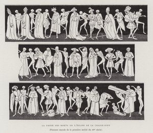 The Dance of the Dead fra la Chaise-Dieu-kirken, første halvdel av 1400-tallet (litho) av French School