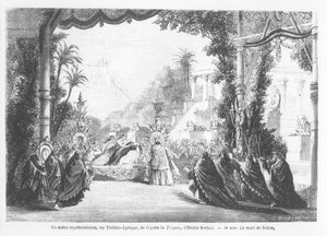 The Death of Dido, første forestilling av Les Troyens av Hector Berlioz (1803-69) på Theatre Lyrique, Paris, fra Le Monde Illustre, 14. november 1863 av French School