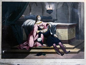 The Death of Romeo and Juliet, ca. 1830 (farge litho) av French School