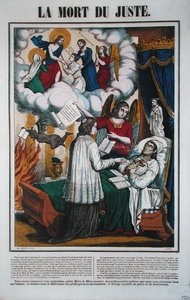 The Death of the Just Man and the Angel Tar Ham to Heaven, midten av 1800-tallet (farge litho) av French School