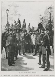 Fagforeningenes delegasjon ved Pont de la Concorde under demonstrasjonen for 1. mai i Paris, 1. mai 1890, gravert av L. Moulignie, regravering) av French School