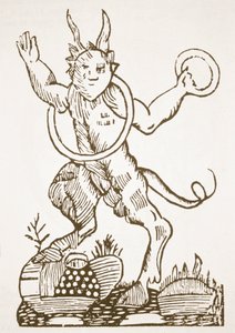 Djevelen som peker ut skjulte skatter, kopi av en illustrasjon fra Le Veritable Dragon Rouge, Lille 1521, brukt i en magihistorie, utgitt sent på 1800-tallet av French School