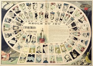 The Dreyfus Affair Game, med portretter av de forskjellige personene som er involvert, sent på 1800-tallet av French School