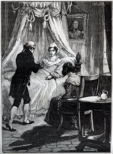 Hertuginnen av Berry (Marie Caroline, prinsesse av de to Siciliene, hertuginne av Berry (1798-1870) ved festningen Blay mottar doktor Louis Charles Deneux (1767-1846) - Gravering - av French School