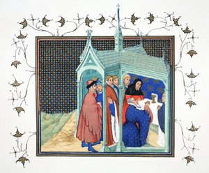 Jarlen av Northumberland ved høymesse i kapellet ved Conway Castle avla sin forræderske og fatale ed, faksimilekopi fra Le Prinse et Mort du Roy Richart av Jean Creton, gjengitt 1800-tallet av French School