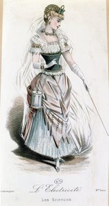 Elektrisitetsfeen, kostyme til en fancy ball med batteri, ca. 1885 av French School