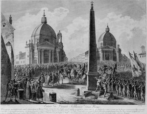 Den franske hærens inntog i Roma ledet av marskalk Berthier, 15. februar 1798 av French School