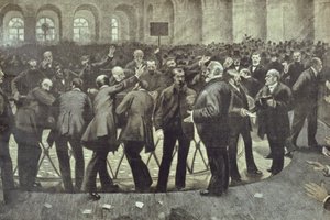 Den berømte Corbeille ved Paris-børsen, ca. 1885 av French School