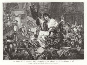 Fornuftens festival i Notre Dame de Paris, 10. november 1793 av French School