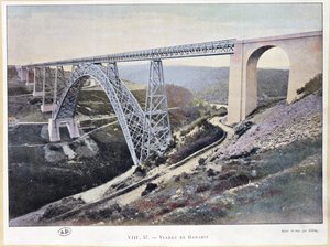 Garabit Viaduct, bygget 1882-84, trykt av Gillot (farget foto) av French School