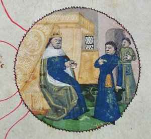 Slekten til Charles V og Charles VI, detalj av Charles VI (1368-1422) (vellum) av French School