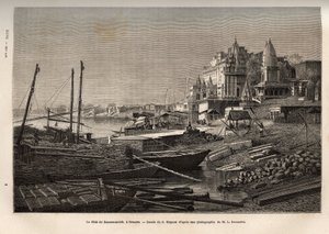 Ghat de Benares (dagens Vanarasi) (ghat som betegner trinnene som dekker bredden av elvene og bredden av bassengene og reservoarene som gjør det mulig å gå ned i kontakt med vann), gravert etter G. Moynets tegning, som illustrerer reisen t av French School