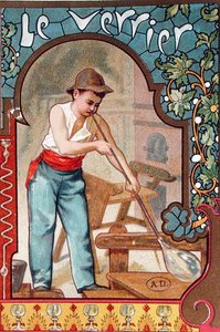 Glassblåseren, ca. 1899 (farge litho) av French School