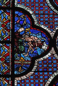Det barmhjertige samaritanske vinduet: en samaritan binder sårene hans (w44) av French School