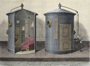 The Hyperbaric Chamber av Paul Bert (1833-1887) fysiolog og fransk politiker. Gravering fra 1855. av French School